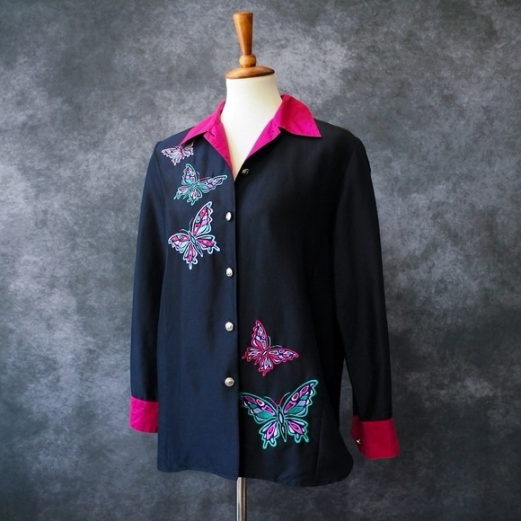 Bob Mackie Tops - Vintage Bob Mackie wearable art butterfly 🦋 long sleeve blouse